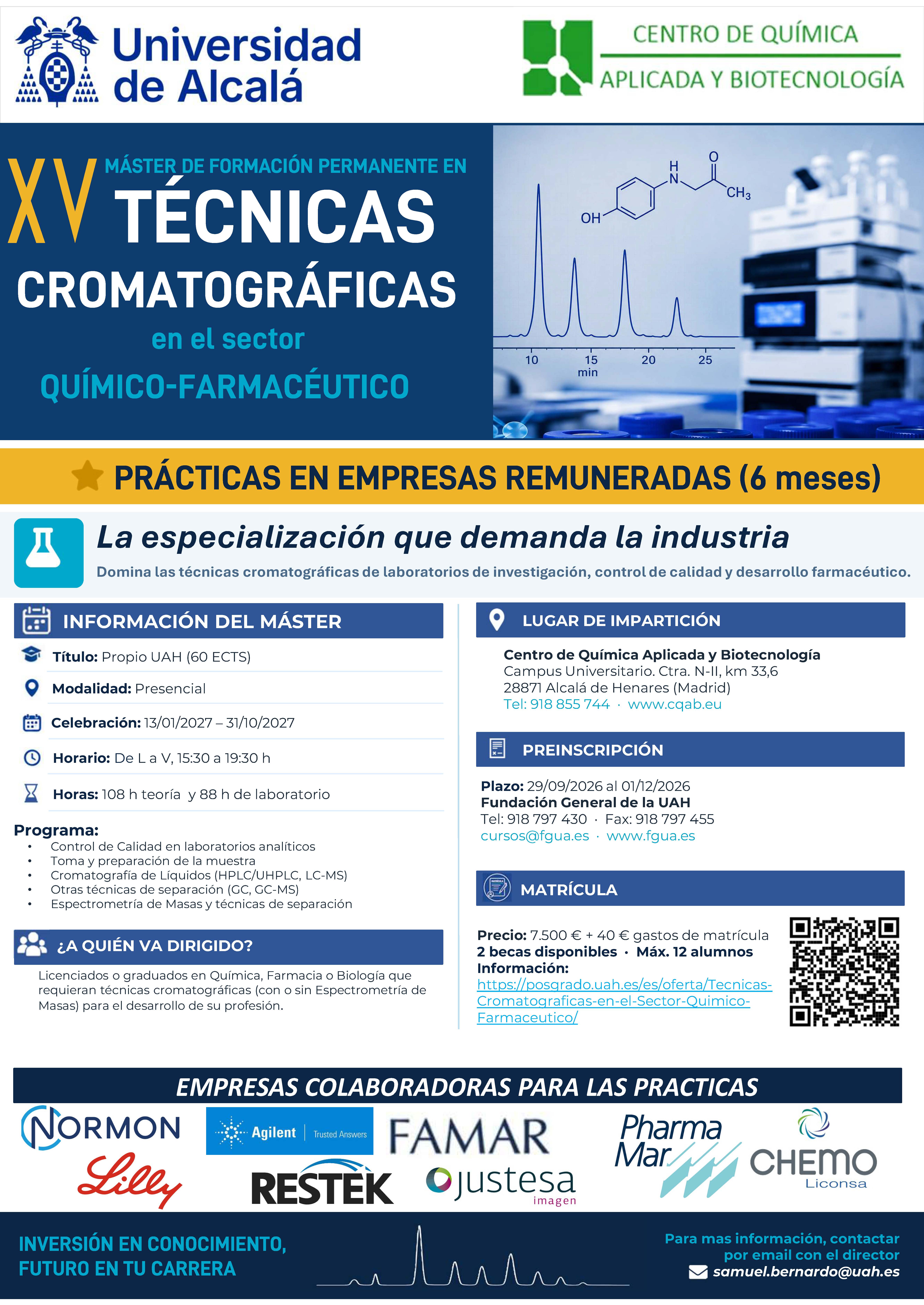 XV Máster de formación permanente en Técnicas Cromatográficas en el Sector Químico-Farmacéutico